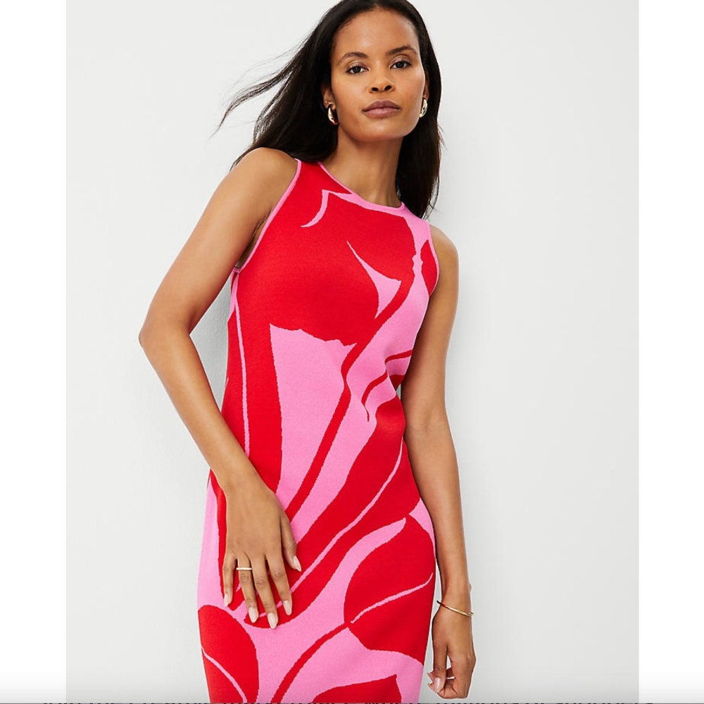 Ann Taylor - Floral Jacquard Sweater Dress | L Petite